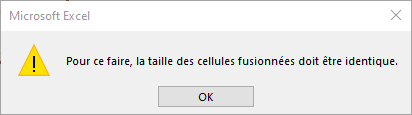 Message d'erreur de Microsoft Excel lors du tri d'un tableau avec des fusion de cellules